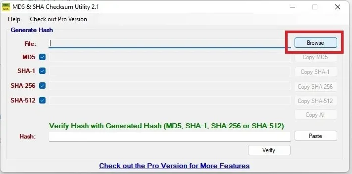 How to verify MD5, SHA-1 and SHA-256 checksums in Windows