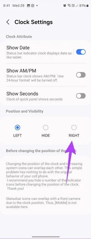 Cómo cambiar la posición del reloj en la barra de estado de los teléfonos Samsung
