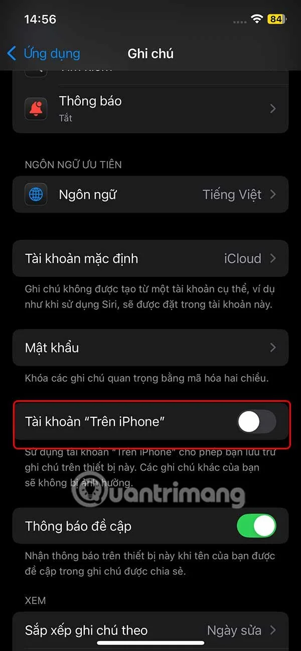 Apple Note'ta varsayılan hesabı değiştirme talimatları