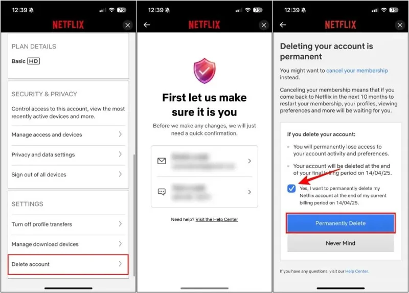 Telefondan, bilgisayardan Netflix hesabını silme talimatları