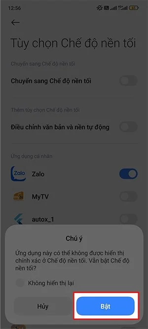 Xiaomi'de isteğe bağlı uygulamalar için koyu arka planı etkinleştirme talimatları
