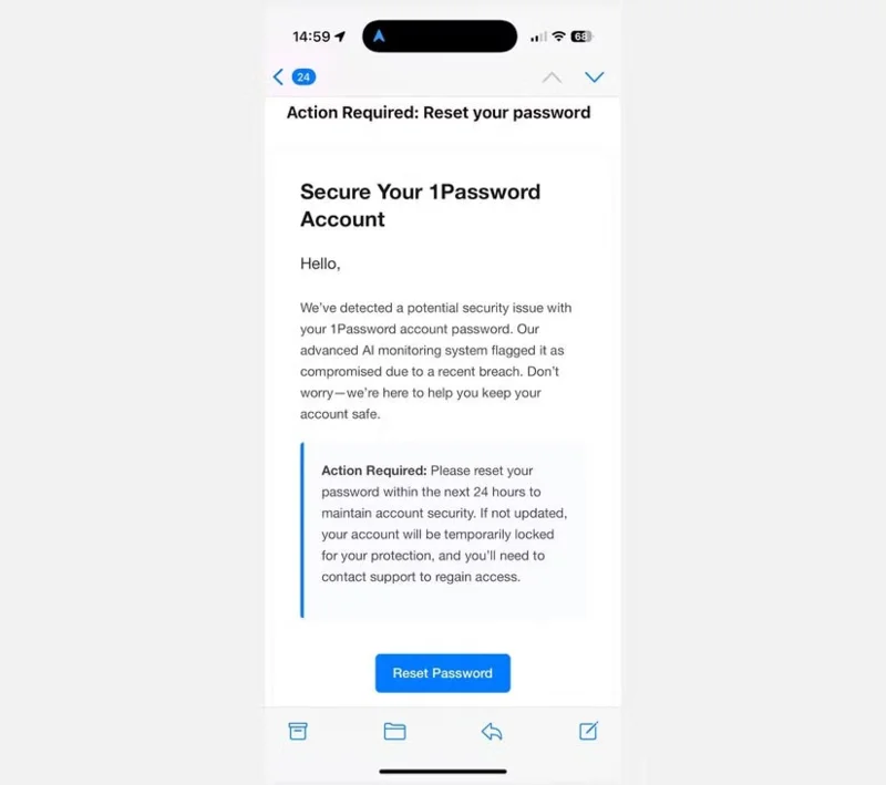 Waarschuwing: 1Password-gebruikers ontvangen valse e-mails om het hoofdwachtwoord opnieuw in te stellen
