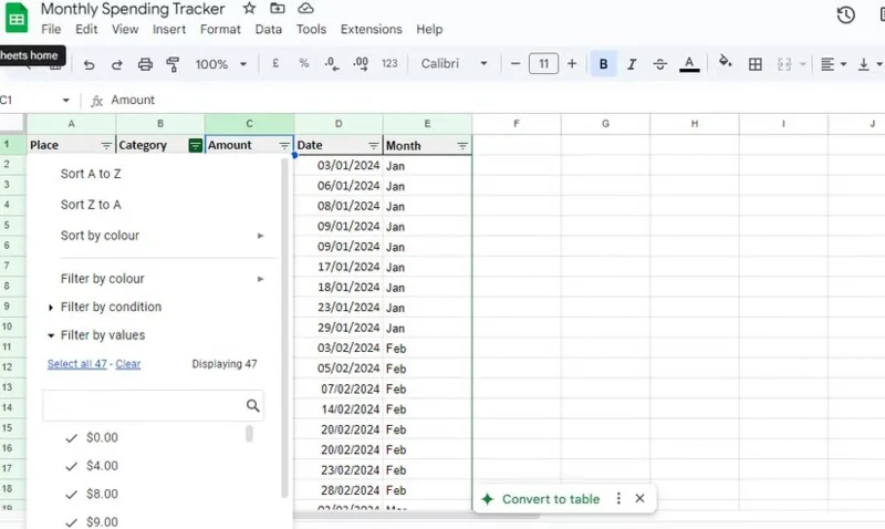 How to Create a Monthly Spending Tracker on Google Sheets