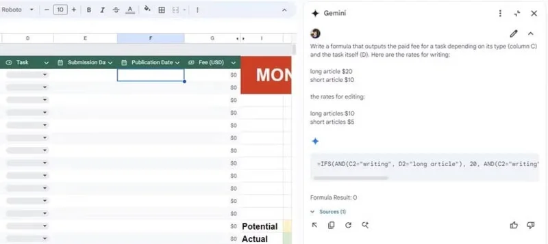 Is Gemini in Google Sheets zoals geadverteerd?
