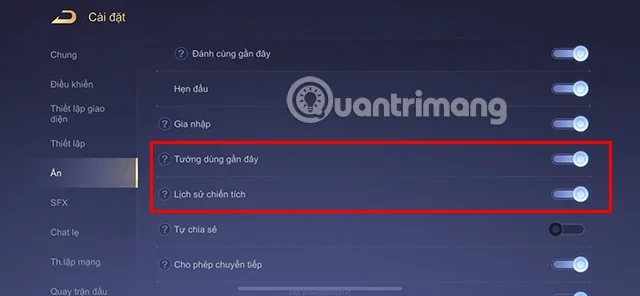 Lien Quan maç geçmişinin nasıl gizleneceğine dair talimatlar