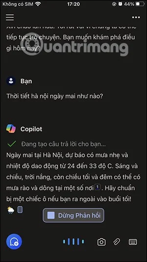 Instruções de chat de voz no Copilot