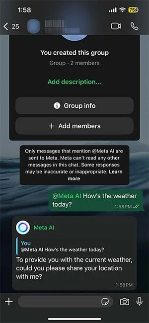 Cómo enviar mensajes a Meta AI en grupos de WhatsApp