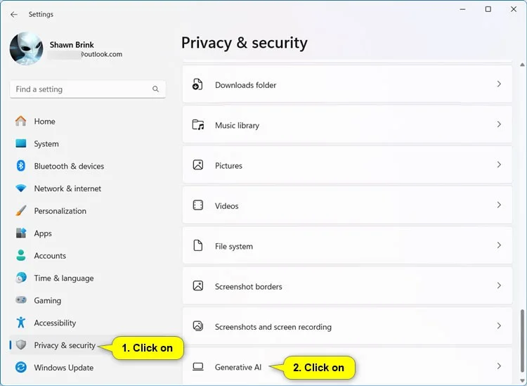 Windows 11'de Generative AI'ya uygulama erişimi nasıl etkinleştirilir/devre dışı bırakılır