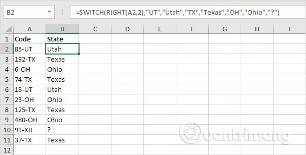How to use the SWITCH function in Excel 2016