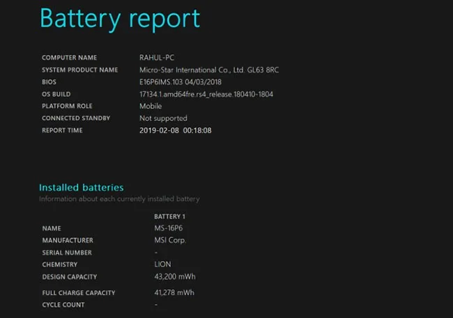 Cómo comprobar el número de ciclos de carga de una computadora portátil con Windows