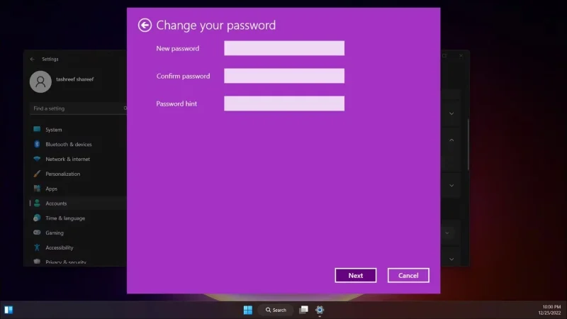 How to change account password in Windows 11