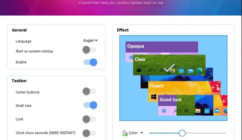 Instructions for creating Taskbar effects on Windows