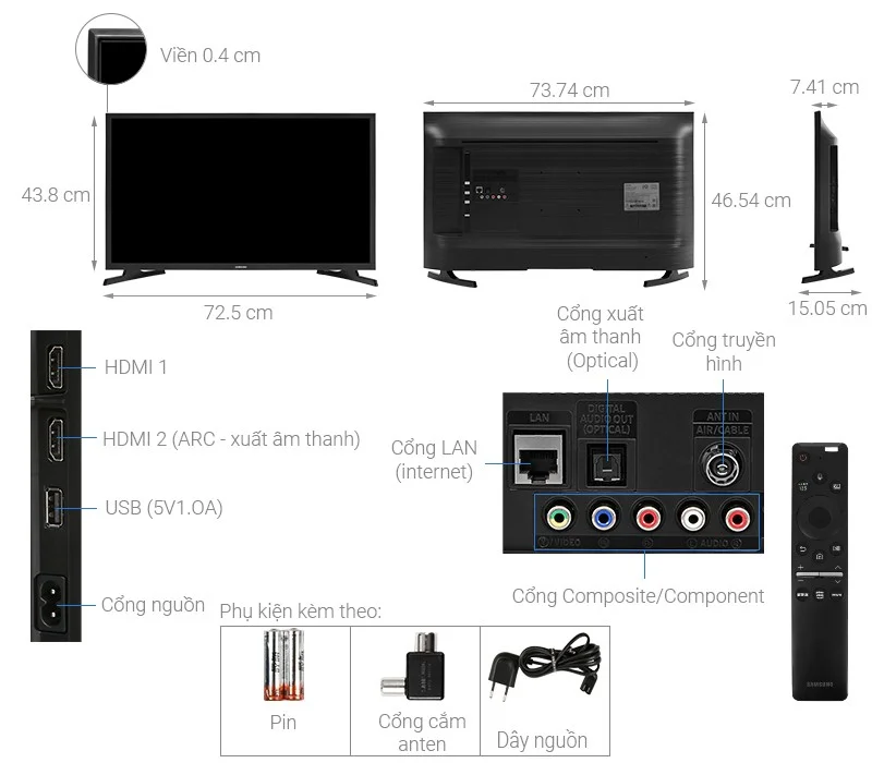 What are the sizes of 32-inch, 40-inch, 43-inch, 55-inch TVs... from Sony, Samsung, LG?