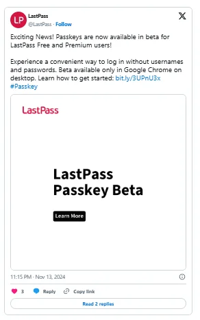 De ondersteuning voor Passkey is eindelijk beschikbaar op LastPass, maar er zijn een paar dingen om op te letten