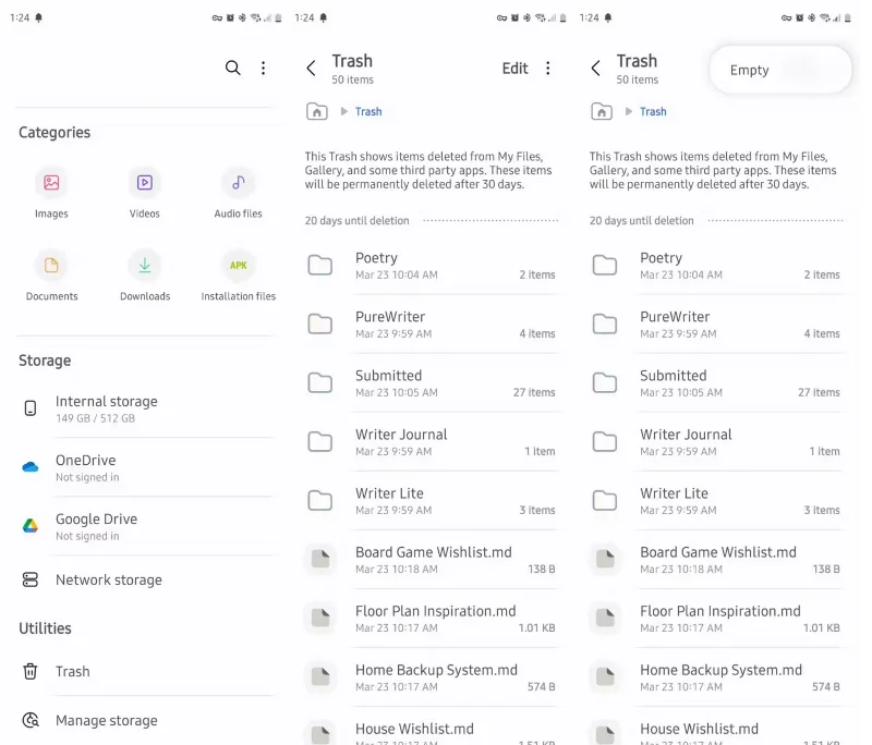 Jak opróżnić kosz na Androidzie