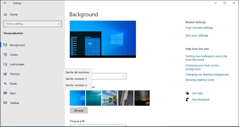 Her monitörde farklı duvar kağıtları nasıl ayarlanır Windows 10/11