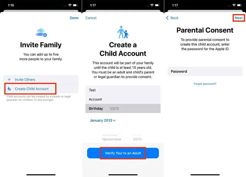 คำแนะนำในการสร้างบัญชี Apple ID สำหรับเด็ก