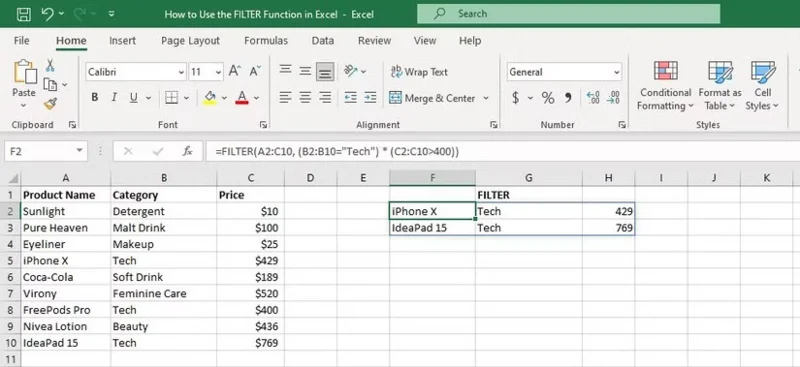 Cómo utilizar la función FILTRO en Excel