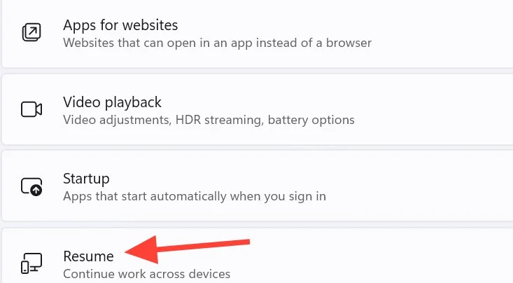 Windows 11'de Devam özelliğini etkinleştirme talimatları