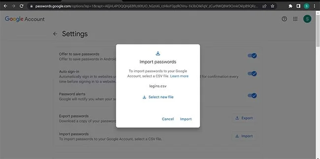 Cómo importar contraseñas desde un archivo CSV a Google Chrome