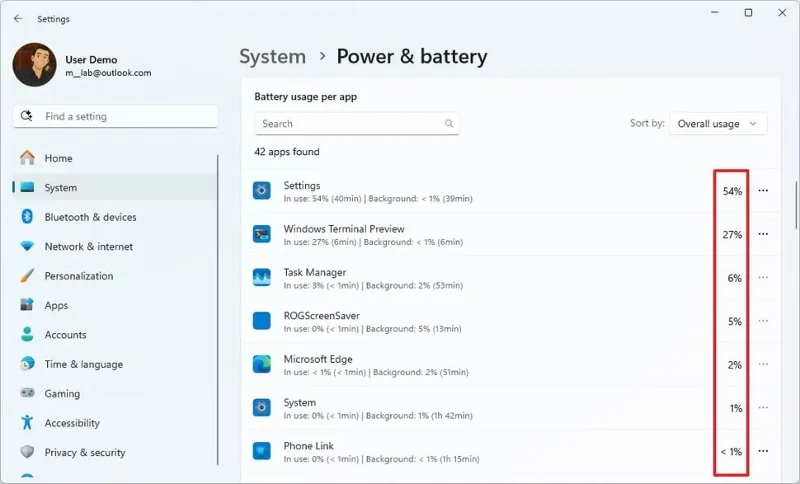How to check which apps use a lot of battery on Windows 11