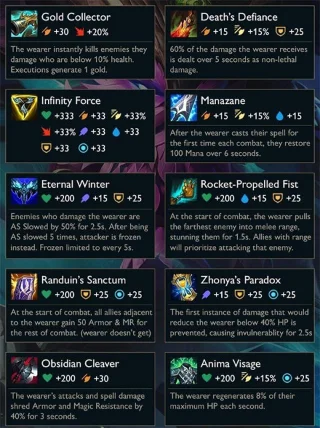Ornn DTCL seizoen 9 uitrusting, Ornn seizoen 9 items