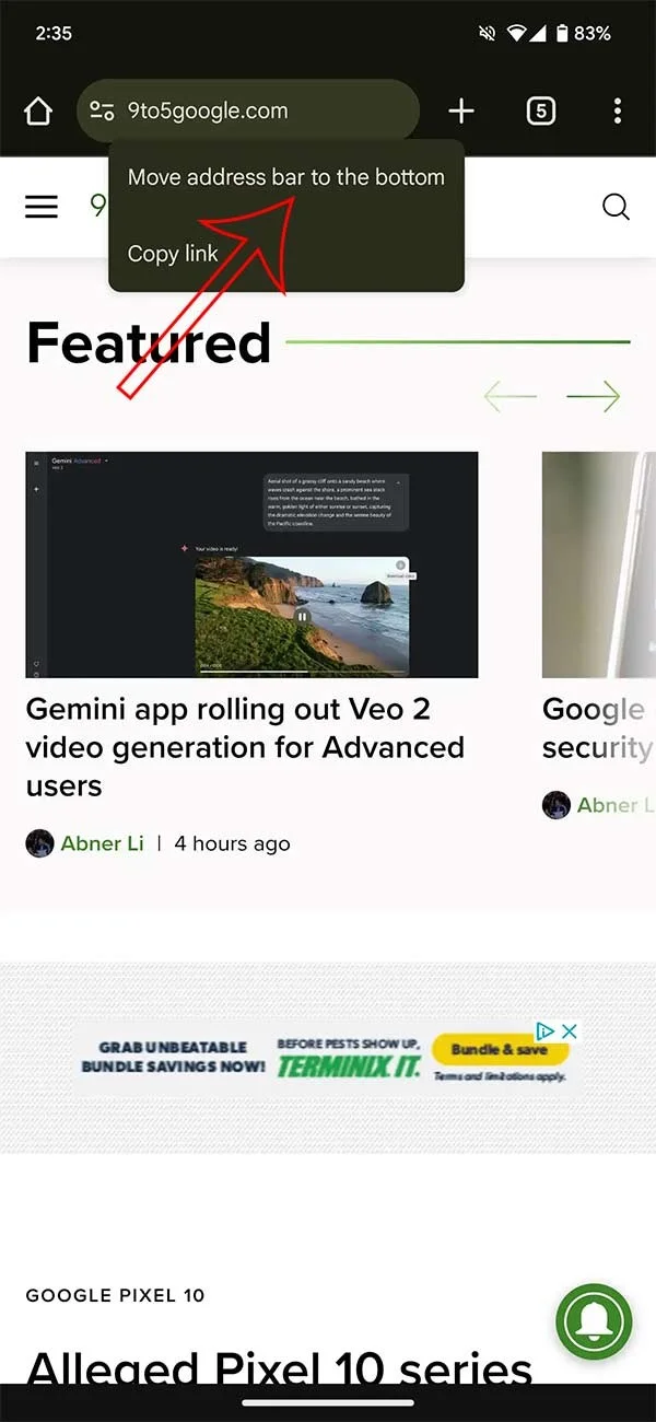 Chrome Android 주소 표시줄을 아래로 이동하는 방법