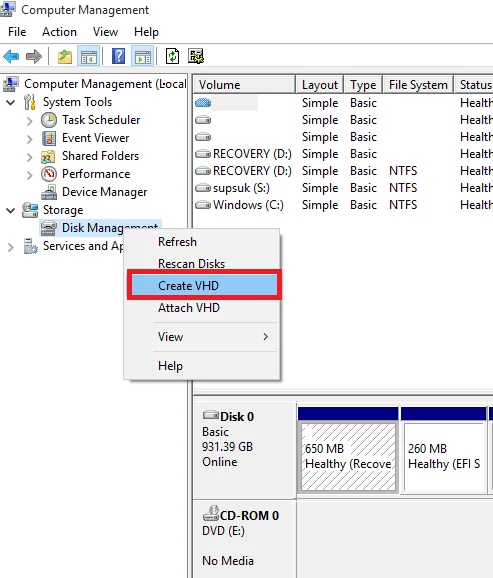 Here's how to create a virtual hard drive (Virtual Hard Disk) on Windows 10