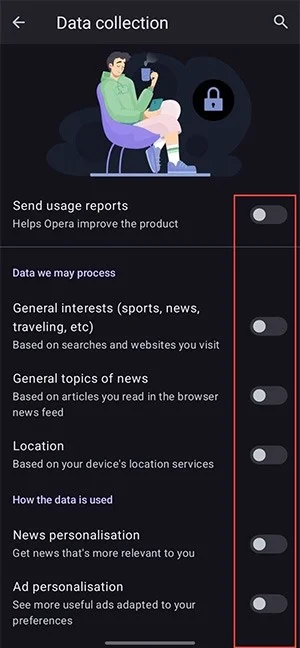 Hoe u gegevensverzameling in de Opera mini-app uitschakelt