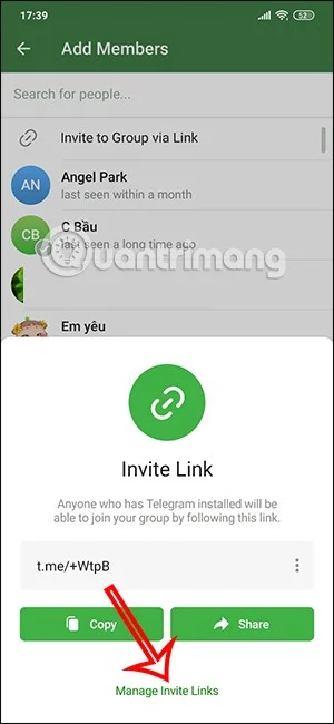 Telegram'da grup bağlantısı alma talimatları