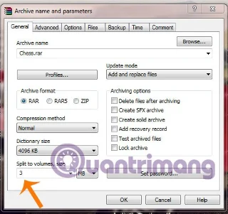 Instruções para dividir arquivos compactados usando WinRAR