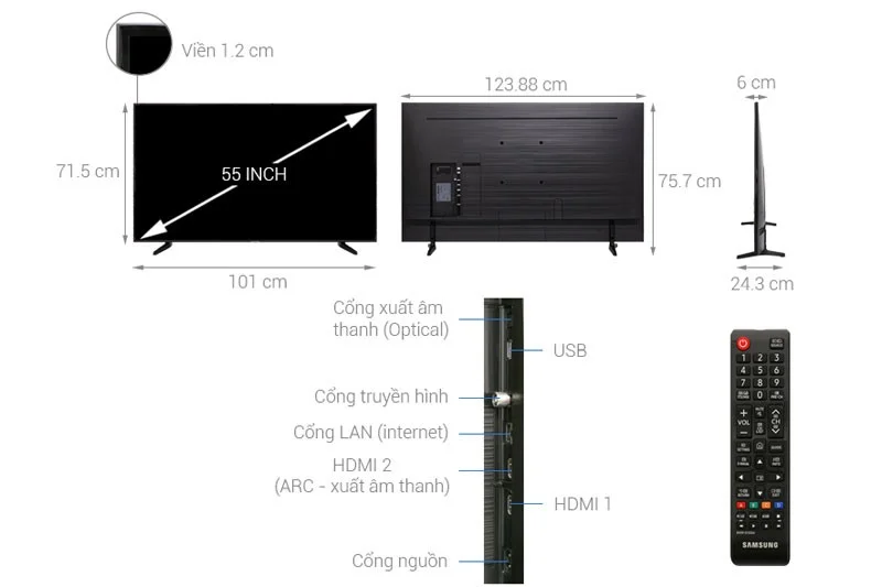 What are the sizes of 32-inch, 40-inch, 43-inch, 55-inch TVs... from Sony, Samsung, LG?