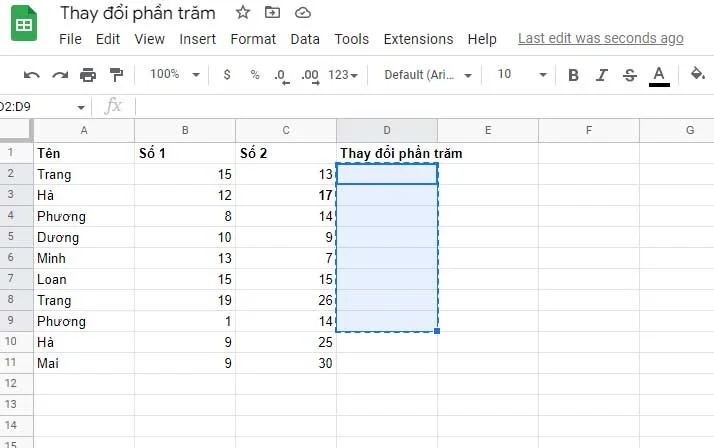 How to calculate percentage (%) in Google Sheets
