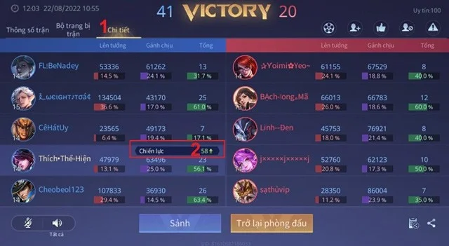 Instruções sobre como visualizar o poder de combate do Lien Quan Mobile