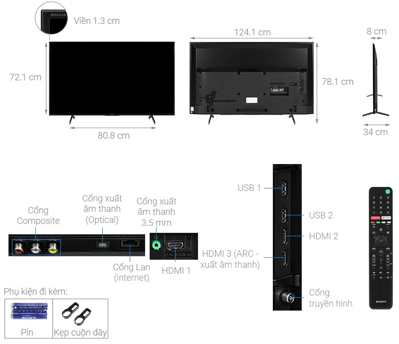 What are the sizes of 32-inch, 40-inch, 43-inch, 55-inch TVs... from Sony, Samsung, LG?