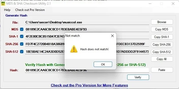 How to verify MD5, SHA-1 and SHA-256 checksums in Windows