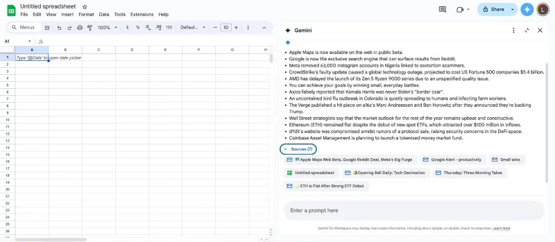 Cómo agregar Gemini para mejorar tu experiencia en Hojas de cálculo de Google