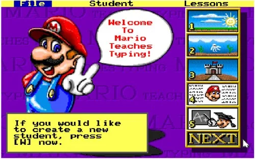 Esercitati a digitare con 10 dita con Mario Teaches Typing online, un gioco di pratica di digitazione estremamente attraente
