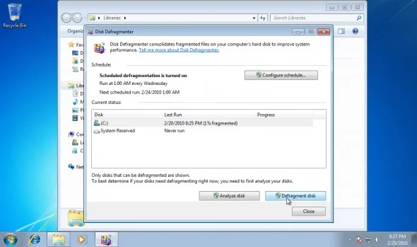 Desfragmentar unidades rápidamente en Windows 7