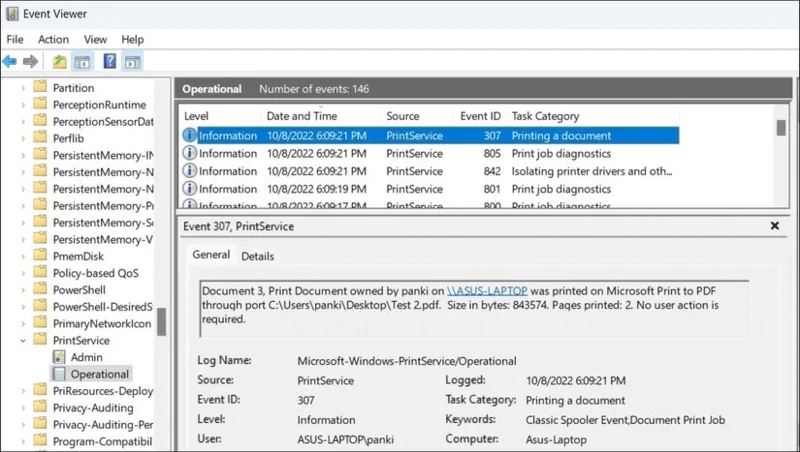 How to check document print history on Windows