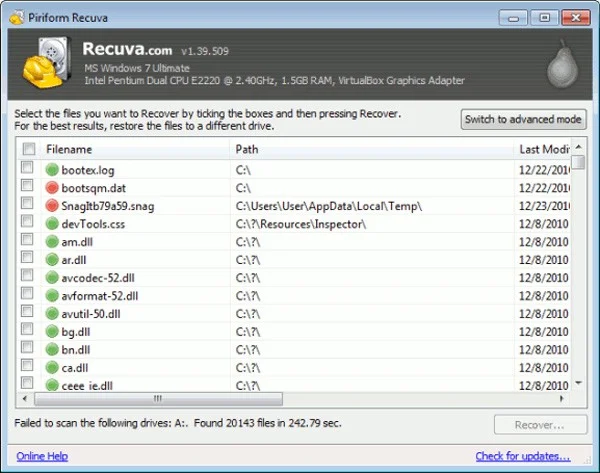 Recuperar datos borrados con Recuva Portable en Windows 7