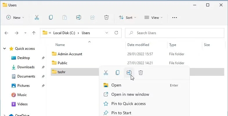 How to change User Profile folder name in Windows 11