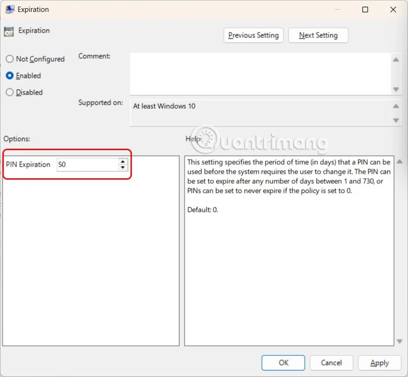 How to set Windows 11 PIN expiration date