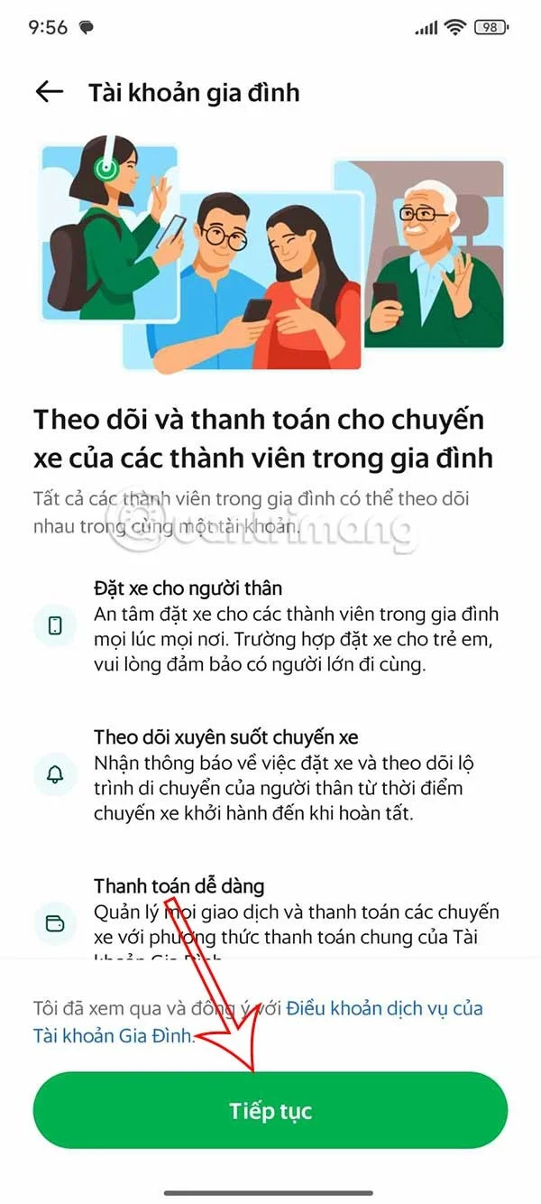 Grab'de aile hesabı oluşturma talimatları