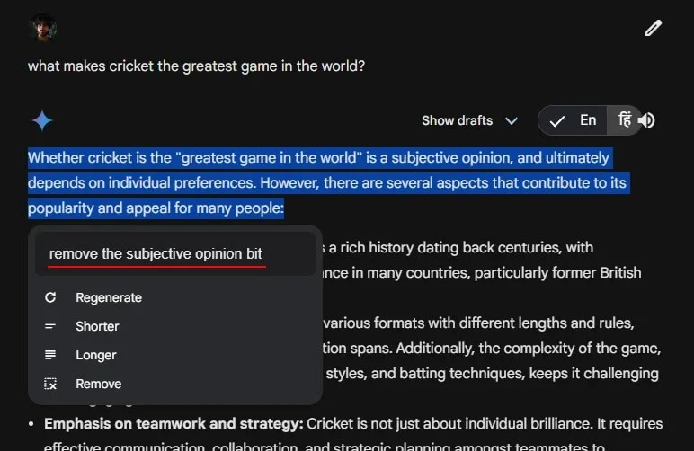 Cómo editar una respuesta en Gemini
