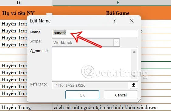 Instruções para nomear tabelas do Excel