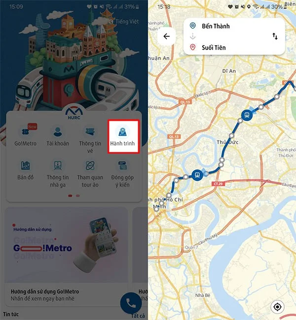 Metro güzergahlarını aramak için Metro HCMC'yi kullanma talimatları