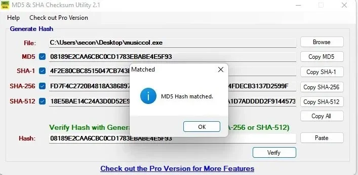 How to verify MD5, SHA-1 and SHA-256 checksums in Windows