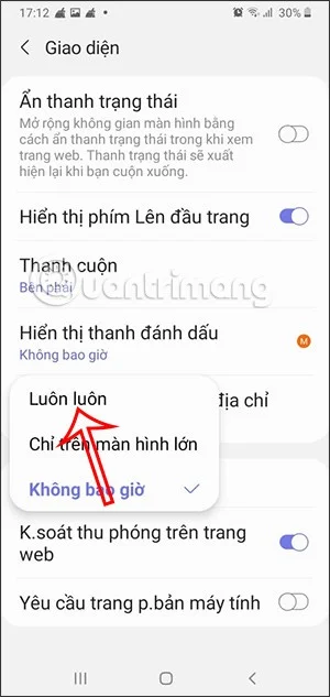 Hoe tabbladen onder de adresbalk op Samsung Internet weer te geven