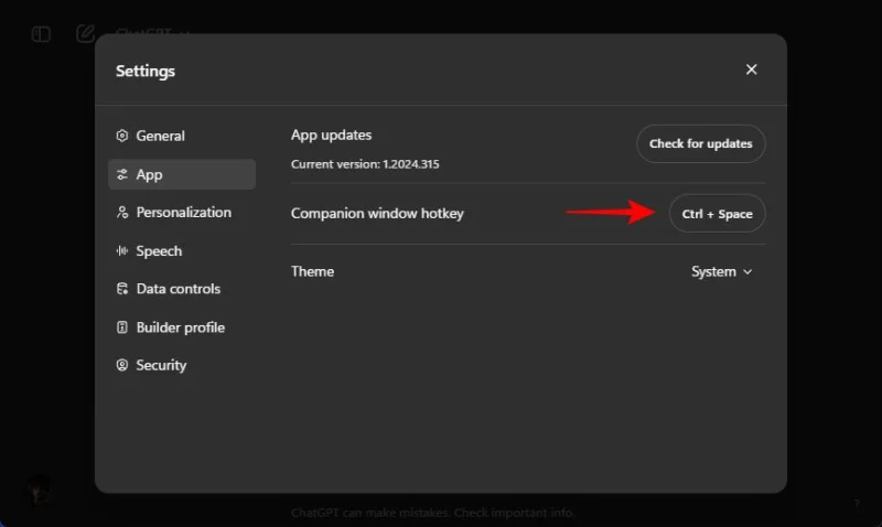 How to change ChatGPT shortcut key on Windows